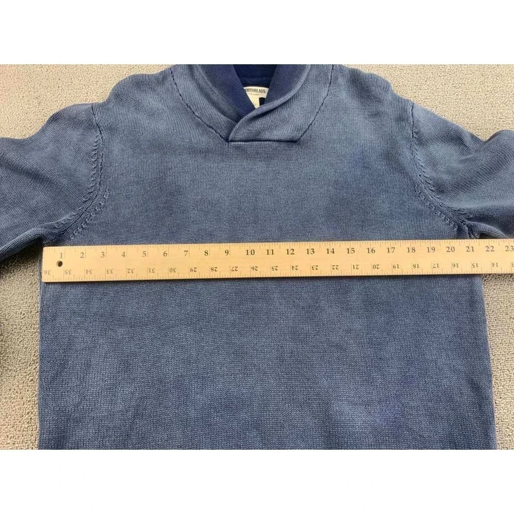 Goodthreads Sweater Men L Shawl Collar‎ Pullover Blue Indigo Wash Cotton Knit